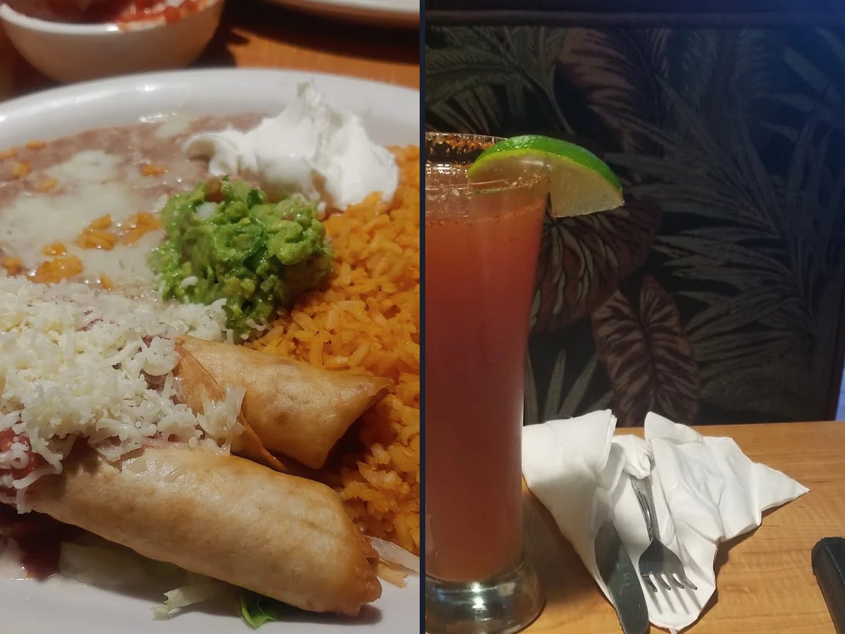 Mexican restaurant interior with colorful wall decor.