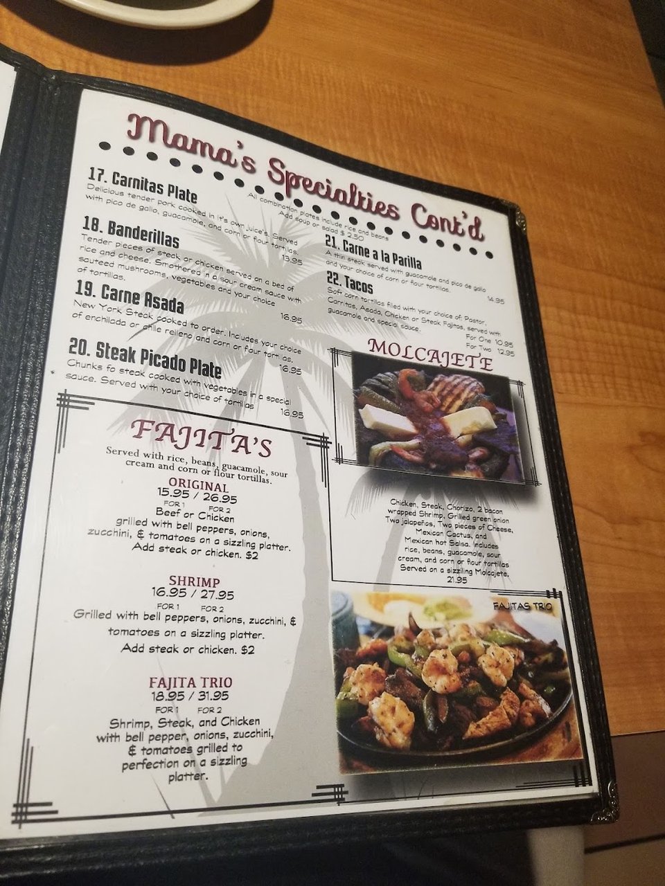 Menu page showing appetizers and specialties.